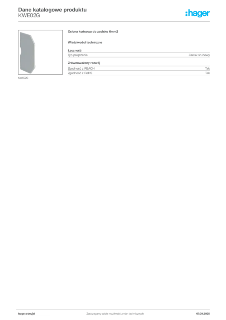 Zdjęcie Hager Dane katalogowe produktu KWE02G | Hager Polska