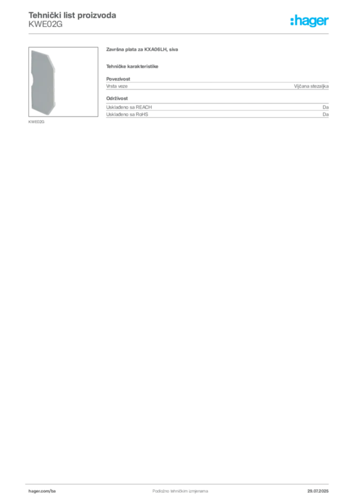 Slika Hager Product data sheet KWE02G  | Hager