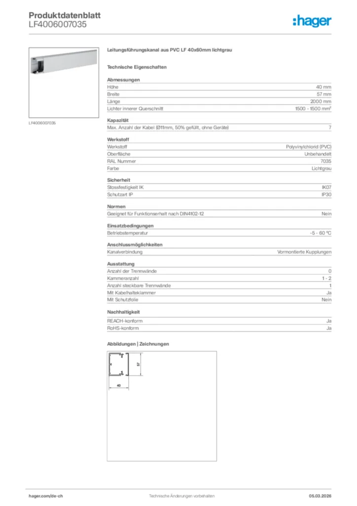 Bild Hager Produktdatenblatt LF4006007035 | Hager Schweiz