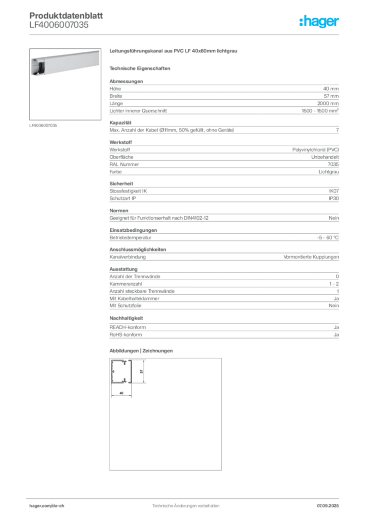 Bild Hager Produktdatenblatt LF4006007035 | Hager Schweiz