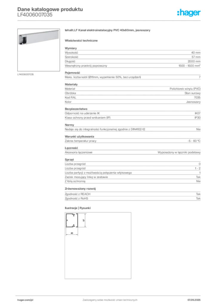 Zdjęcie Hager Dane katalogowe produktu LF4006007035 | Hager Polska