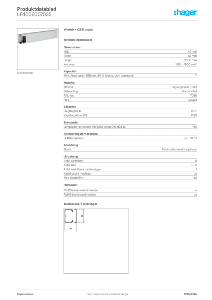 Bild Hager Produktdatablad LF4006007035 | Hager Sverige