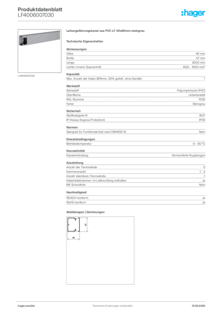Bild Hager Produktdatenblatt LF4006007030 | Hager Deutschland