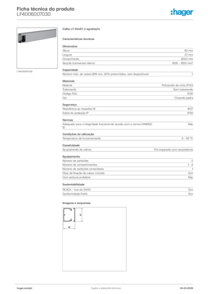 Imagem Hager Ficha técnica do produto LF4006007030 | Hager Portugal