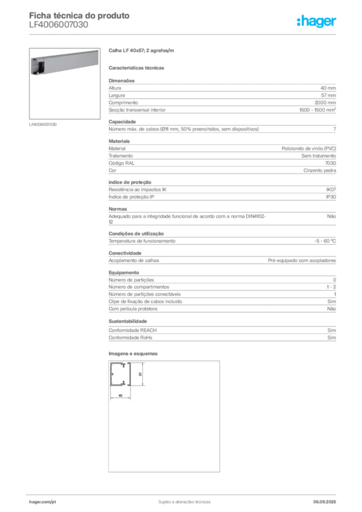Imagem Hager Ficha técnica do produto LF4006007030 | Hager Portugal