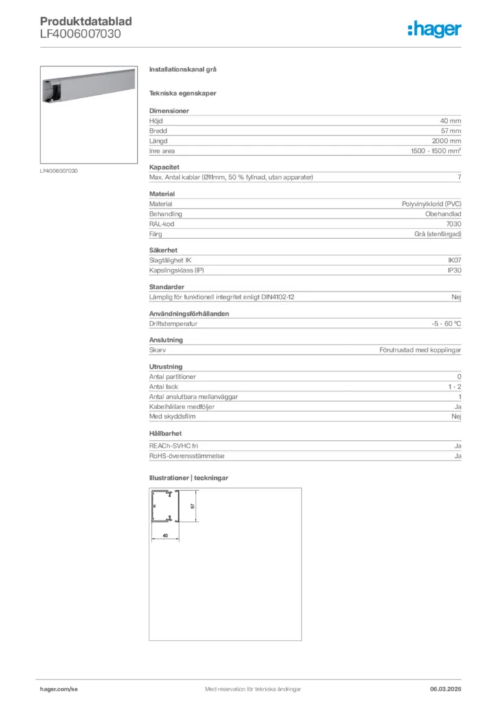Bild Hager Produktdatablad LF4006007030 | Hager Sverige