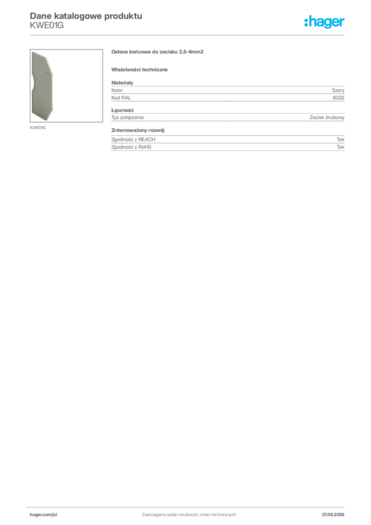 Zdjęcie Hager Dane katalogowe produktu KWE01G | Hager Polska