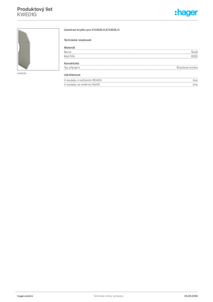 Obrázek Hager Produktový list KWE01G | Hager