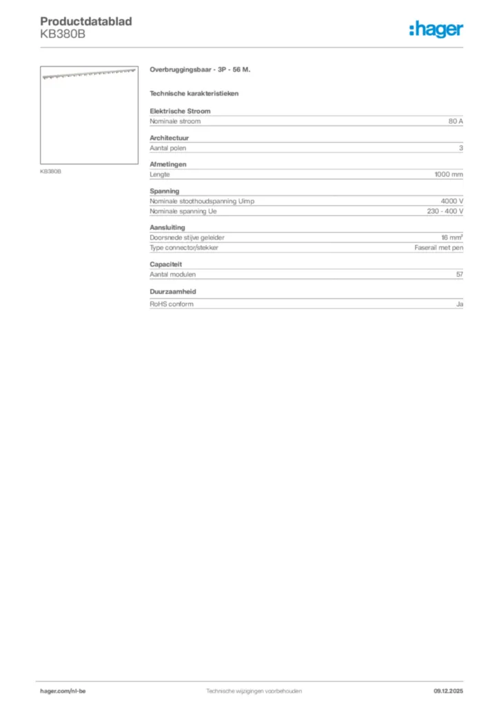 Afbeelding Hager Productdatablad KB380B | Hager Belgium