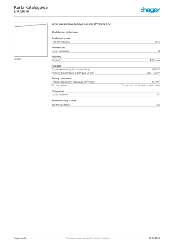 Zdjęcie Hager Karta katalogowa KB380B | Hager Polska