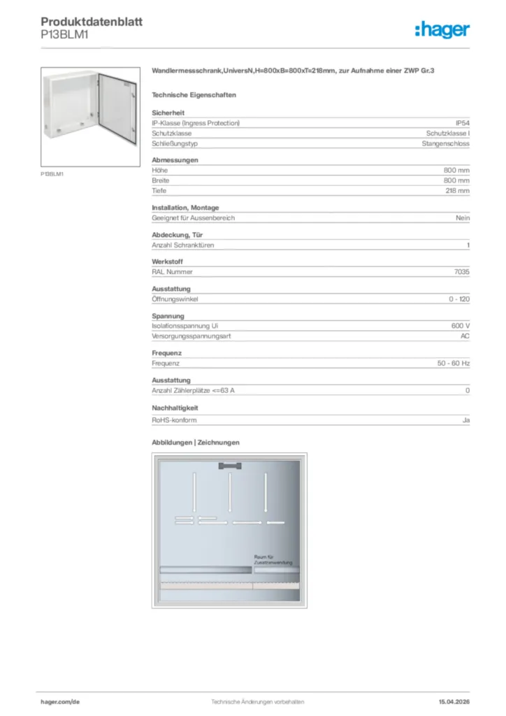 Bild Hager Produktdatenblatt P13BLM1 | Hager Deutschland