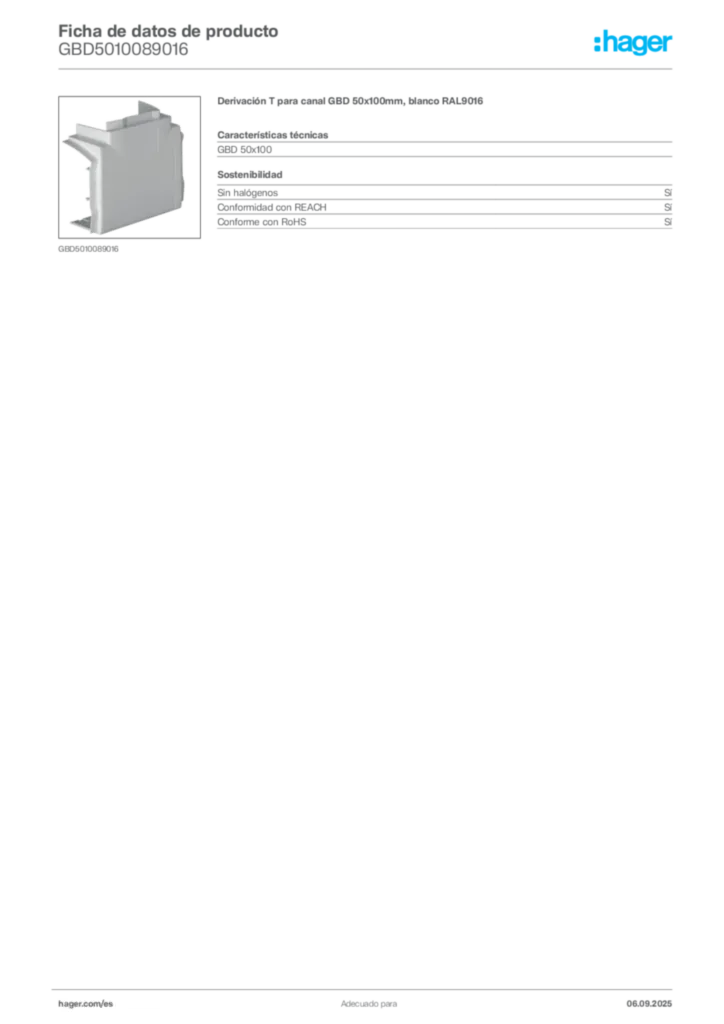 Imagen Hager Ficha de datos de producto GBD5010089016 | Hager España