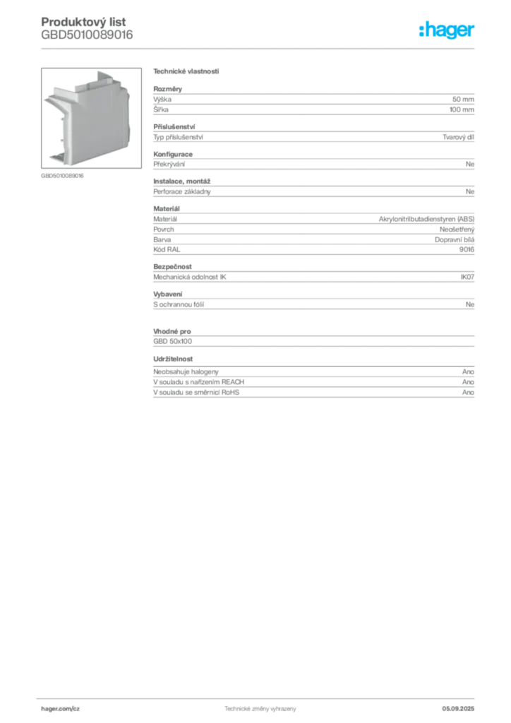 Obrázek Hager Produktový list GBD5010089016 | Hager