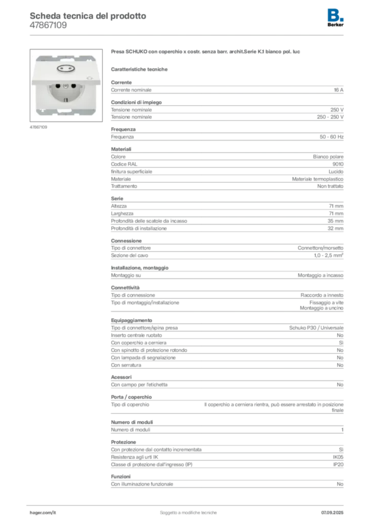Immagine Berker Scheda tecnica del prodotto 47867109 | Hager Italia
