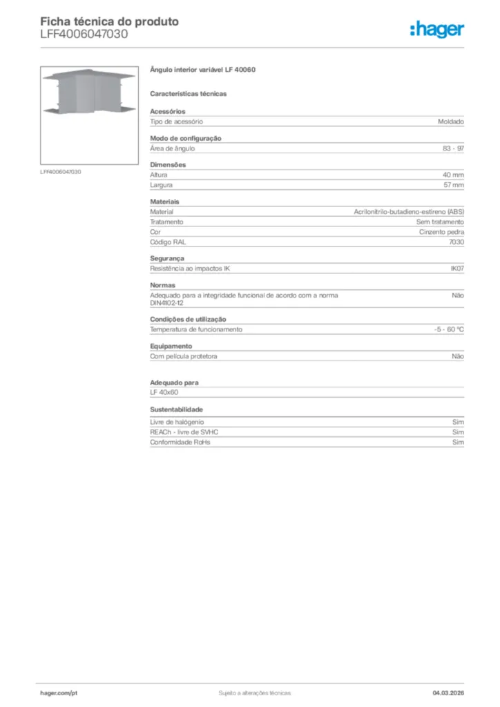 Imagem Hager Ficha técnica do produto LFF4006047030 | Hager Portugal