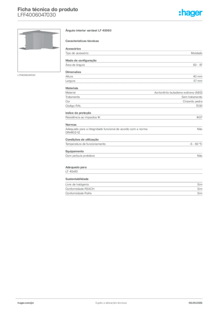 Imagem Hager Ficha técnica do produto LFF4006047030 | Hager Portugal