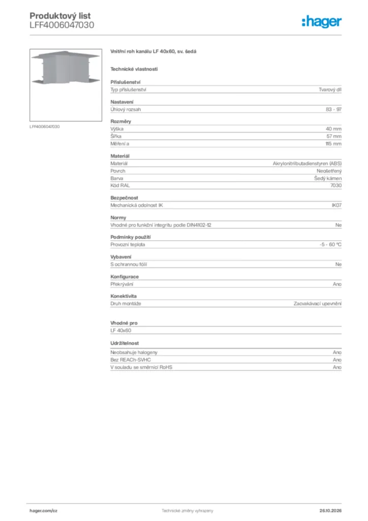 Obrázek Hager Generováno - Datový list produktu LFF4006047030 | Hager