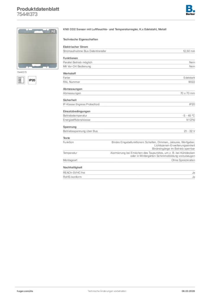 Bild Berker Produktdatenblatt 75441373 | Hager Deutschland