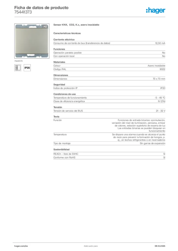 Imagen Hager Ficha de datos de producto 75441373 | Hager España