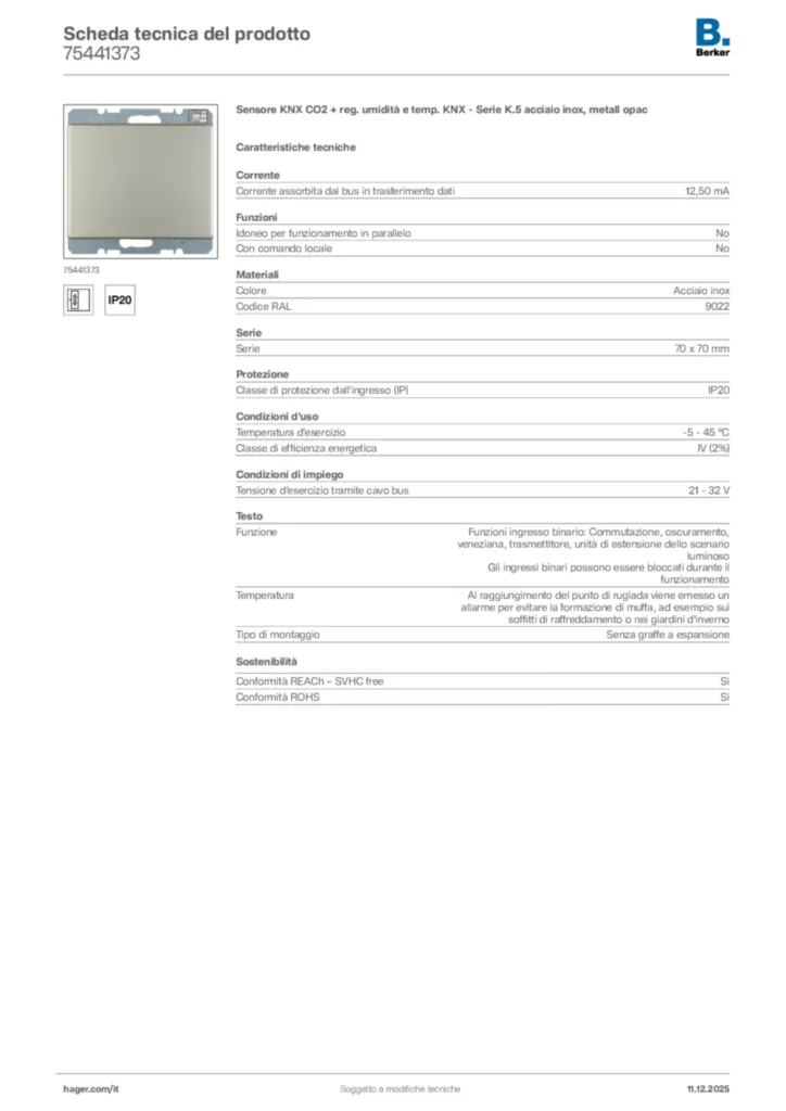 Immagine Berker Scheda tecnica del prodotto 75441373 | Hager Italia