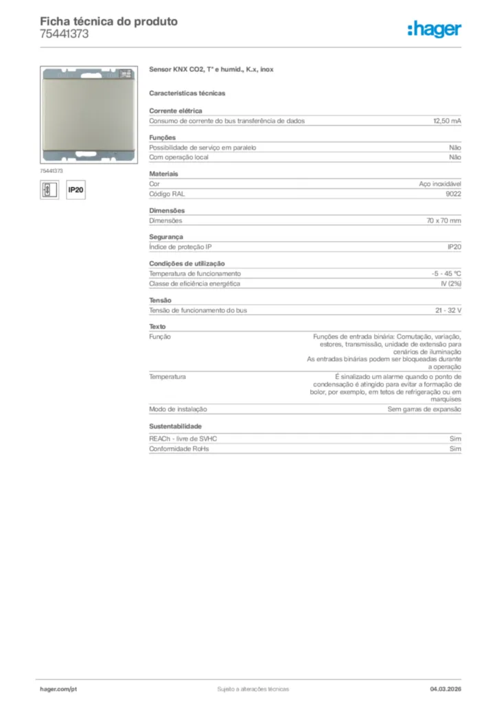 Imagem Hager Ficha técnica do produto 75441373 | Hager Portugal
