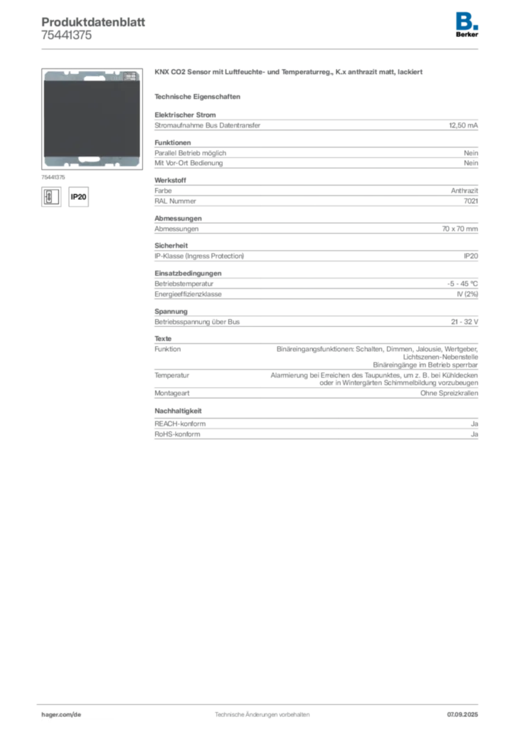 Berker Produktdatenblatt 75441375