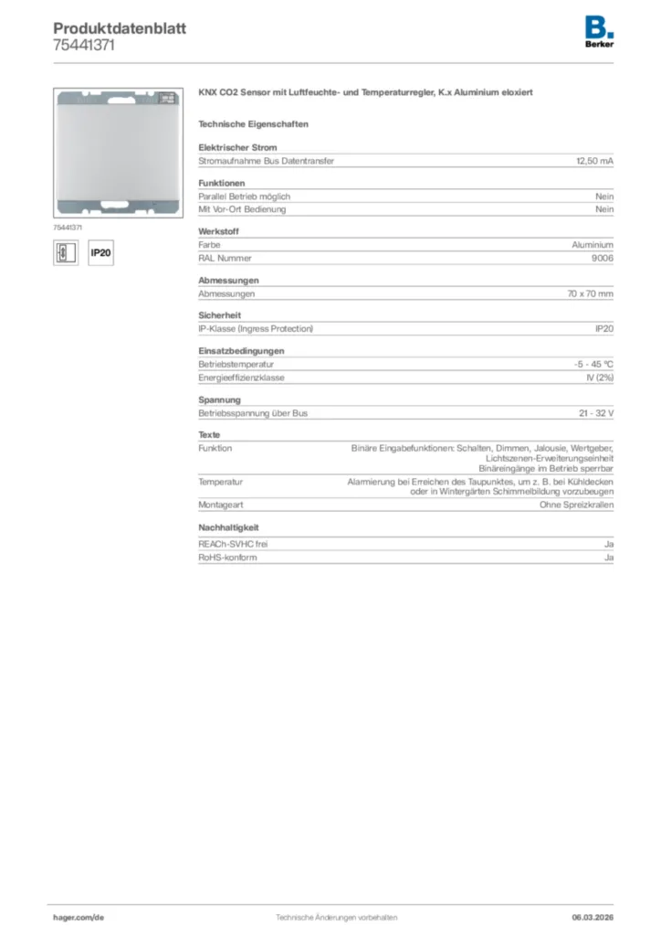 Bild Berker Produktdatenblatt 75441371 | Hager Deutschland