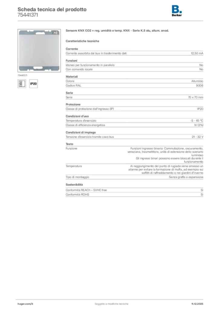 Immagine Berker Scheda tecnica del prodotto 75441371 | Hager Italia