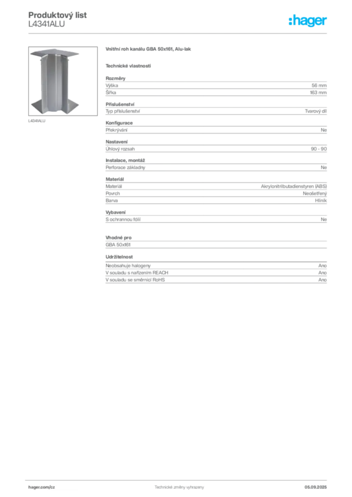 Obrázek Hager Produktový list L4341ALU | Hager