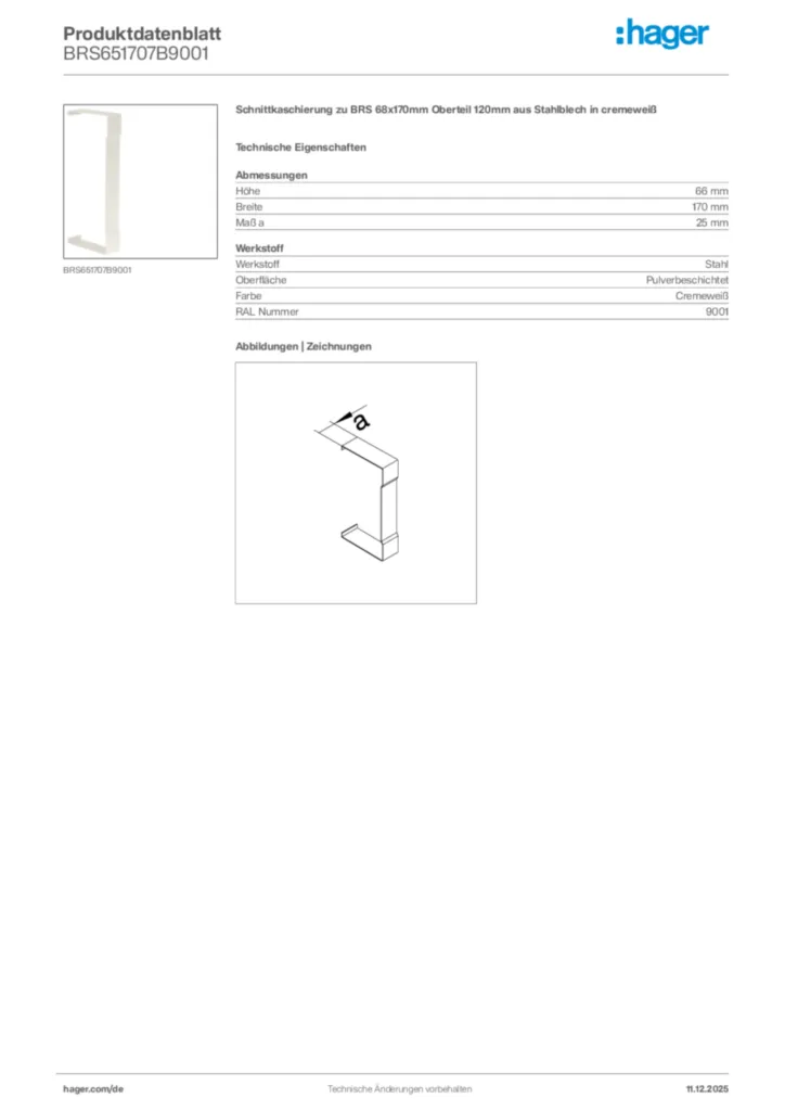 Bild Hager Produktdatenblatt BRS651707B9001 | Hager Deutschland