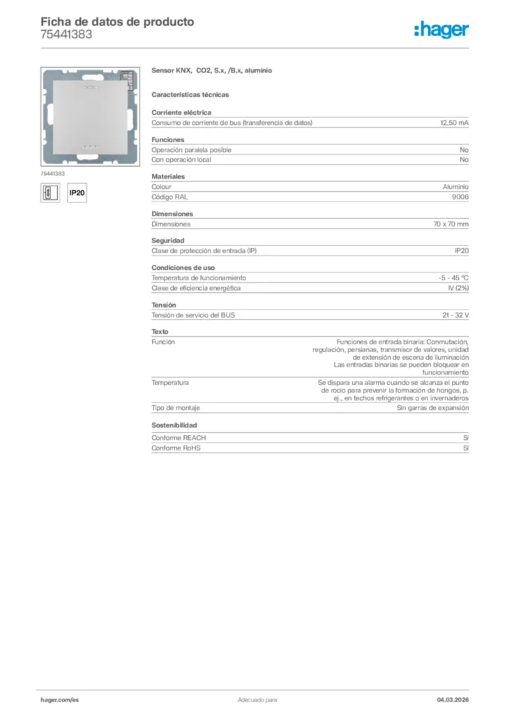 Imagen Hager Ficha de datos de producto 75441383 | Hager España