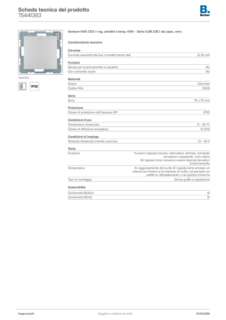 Immagine Berker Scheda tecnica del prodotto 75441383 | Hager Italia