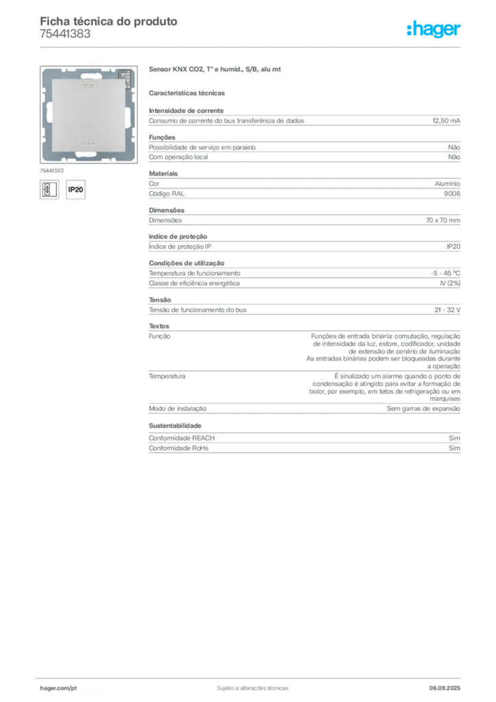 Imagem Hager Ficha técnica do produto 75441383 | Hager Portugal