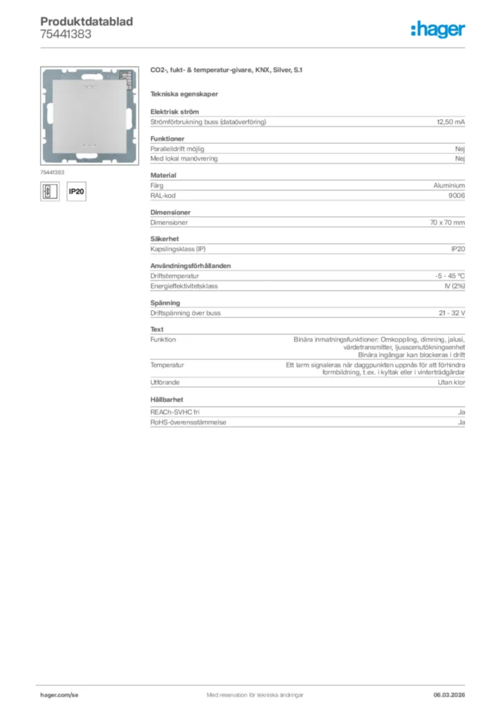 Bild Hager Produktdatablad 75441383 | Hager Sverige