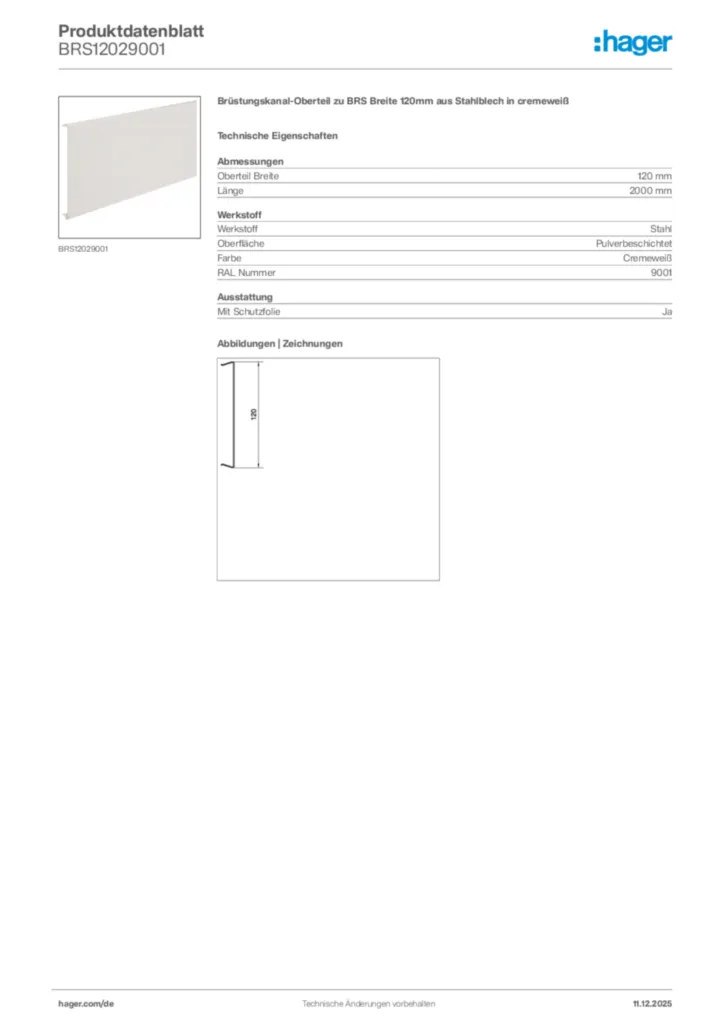Bild Hager Produktdatenblatt BRS12029001 | Hager Deutschland