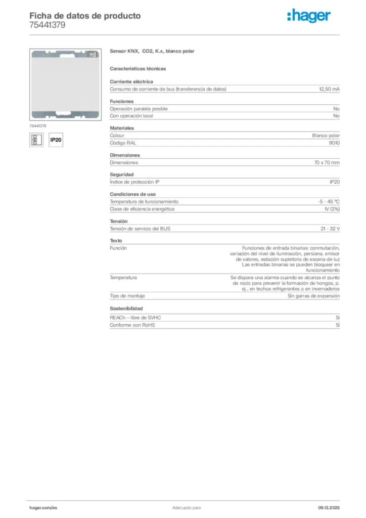 Imagen Hager Ficha de datos de producto 75441379 | Hager España