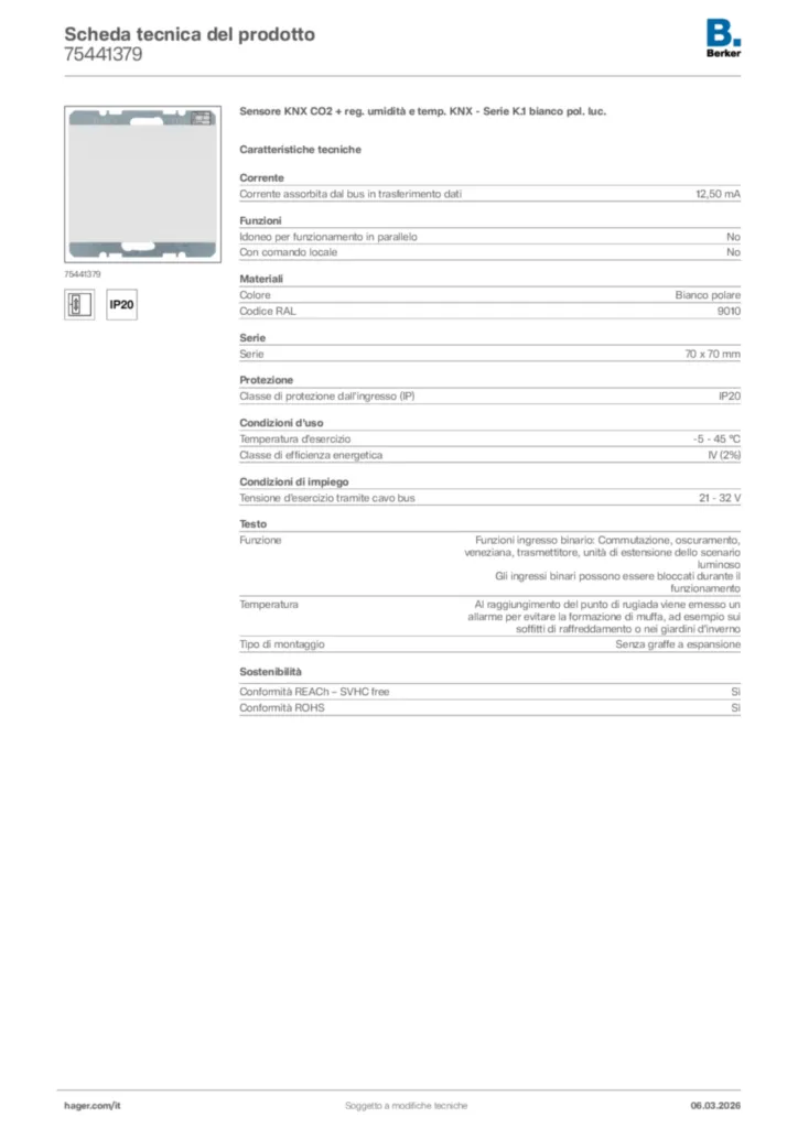 Immagine Berker Scheda tecnica del prodotto 75441379 | Hager Italia