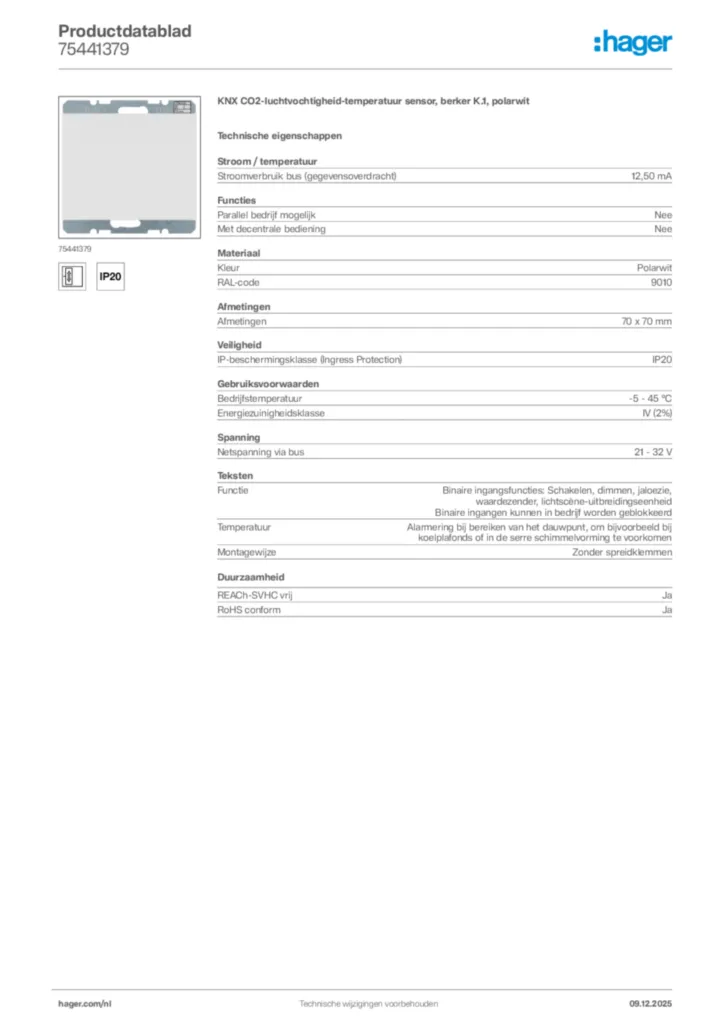 Afbeelding Hager Productdatablad 75441379 | Hager Nederland