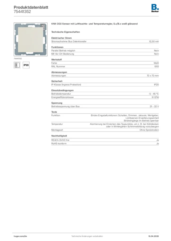 Bild Berker Produktdatenblatt 75441352 | Hager Deutschland