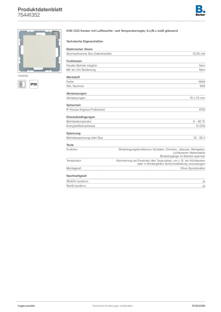 Bild Berker Produktdatenblatt 75441352 | Hager Deutschland