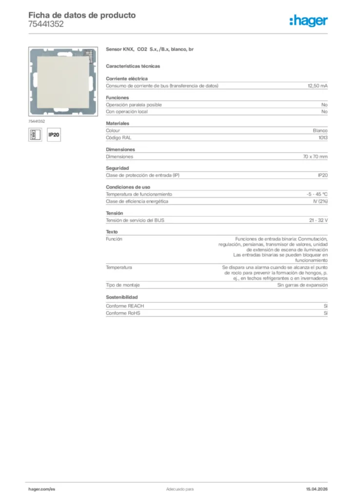 Imagen Hager Ficha de datos de producto 75441352 | Hager España