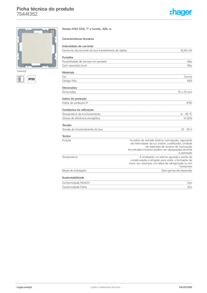 Imagem Hager Ficha técnica do produto 75441352 | Hager Portugal