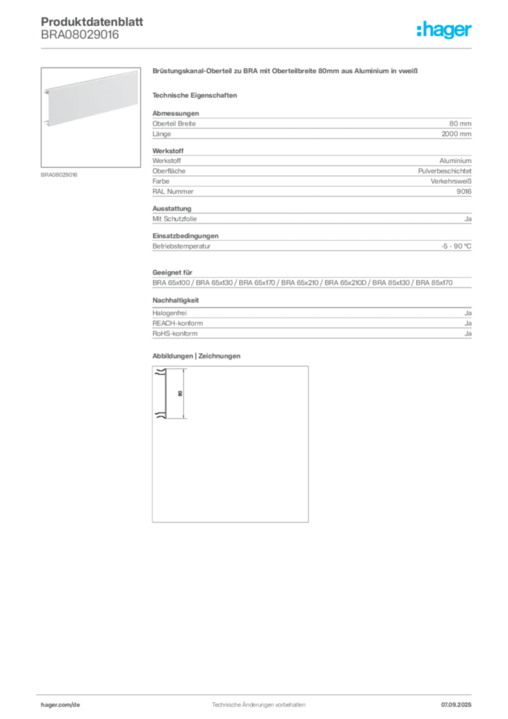 Bild Hager Produktdatenblatt BRA08029016 | Hager Deutschland