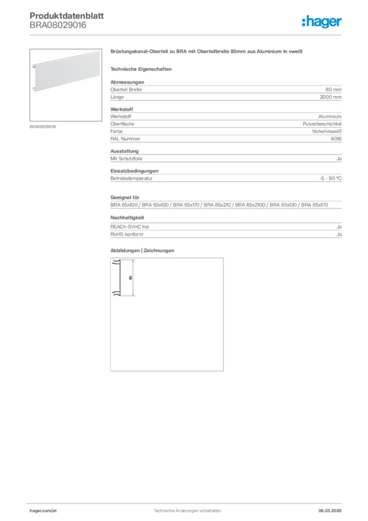Bild Hager Produktdatenblatt BRA08029016 | Hager Deutschland