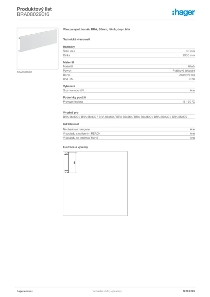 Obrázek Hager Produktový list BRA08029016 | Hager