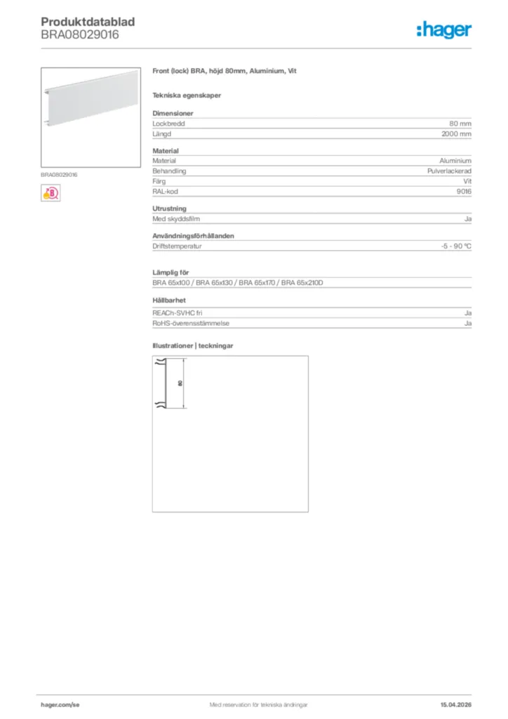 Bild Hager Produktdatablad BRA08029016 | Hager Sverige