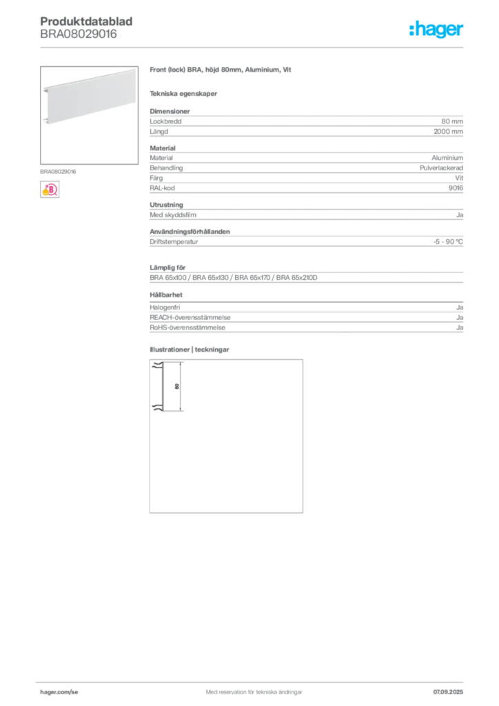 Bild Hager Produktdatablad BRA08029016 | Hager Sverige