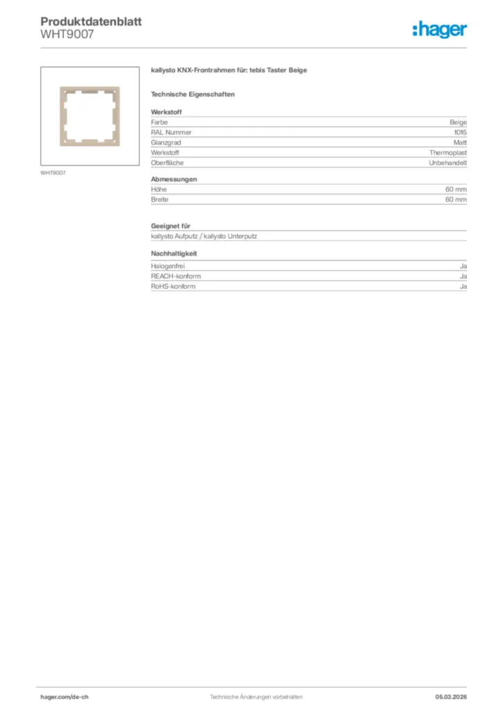 Bild Hager Produktdatenblatt WHT9007 | Hager Schweiz