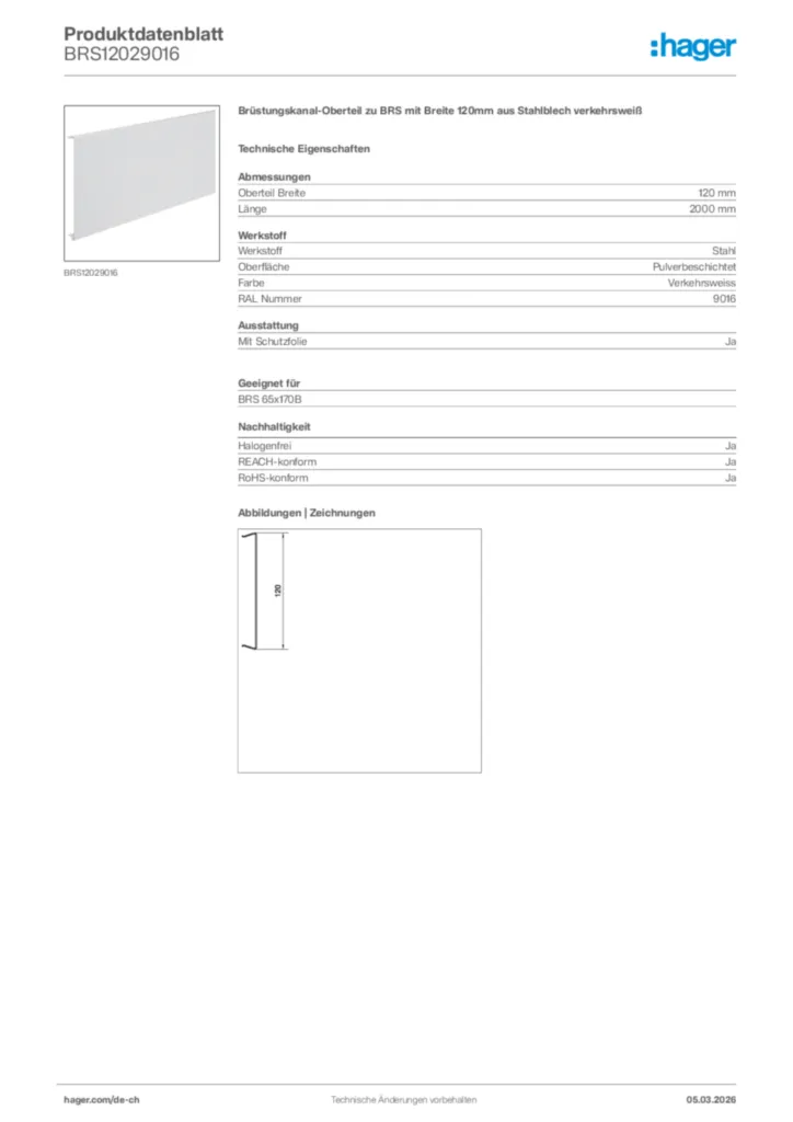 Bild Hager Produktdatenblatt BRS12029016 | Hager Schweiz