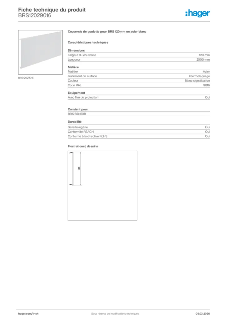 Image Hager Fiche technique du produit BRS12029016 | Hager Suisse